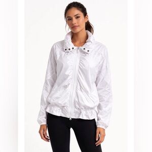 Women’s windbreaker M white sporty-utility shirring mesh full-zip Gorpcore chic